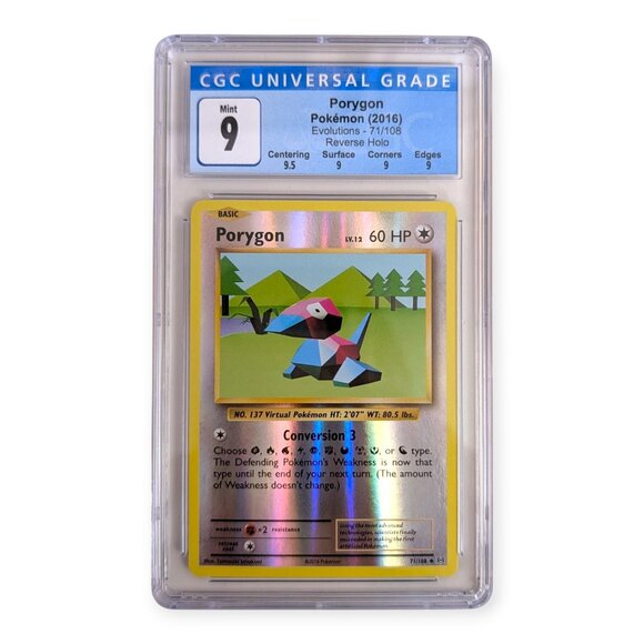 Evolutions Pokemon Graded Card: Porygon 71/108, Reverse Holo, CGC 9 Subgrades Kids Evolutions Pokemon Graded Card: Porygon 71/108, Reverse Holo, CGC 9 Subgrades Kids